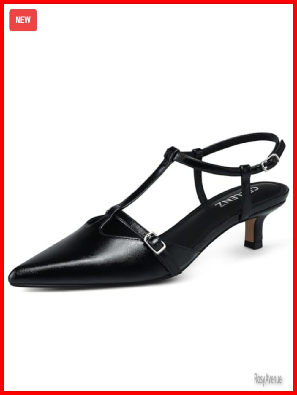 Women's Faux Leather Kitten Heel Slingback Pumps Pointed Toe Formal Dress Shoes